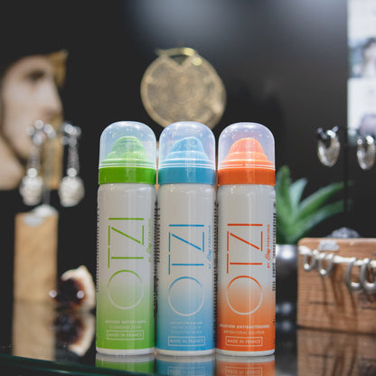 OTZI Piercing KIT : 3 Sprays (Foam/Saline/Antibac) + box of OTZI 20 sterile swabs