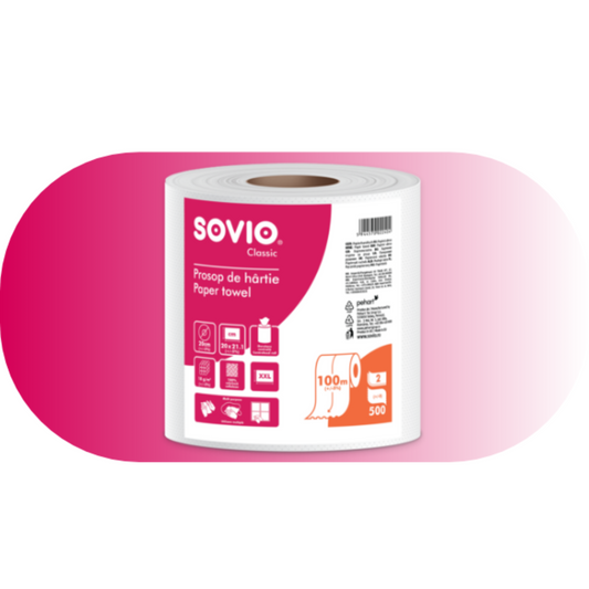 Rolă prosop SOVIO - 100m - 500 porții